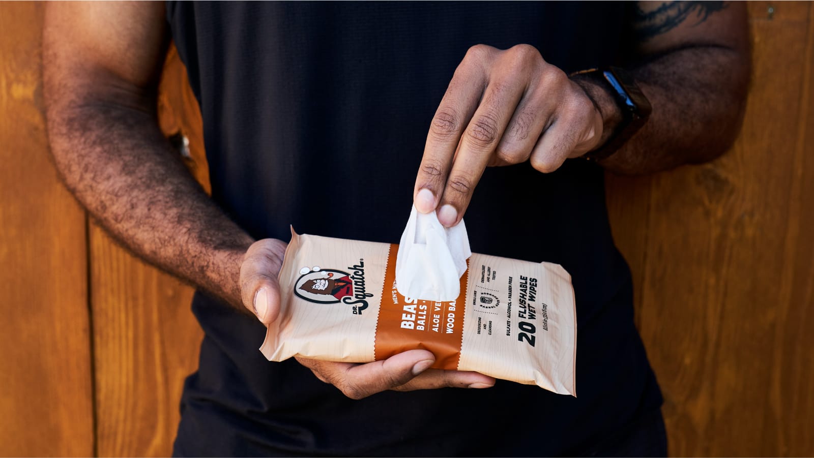 Promotional graphic for a Dr. Squatch product